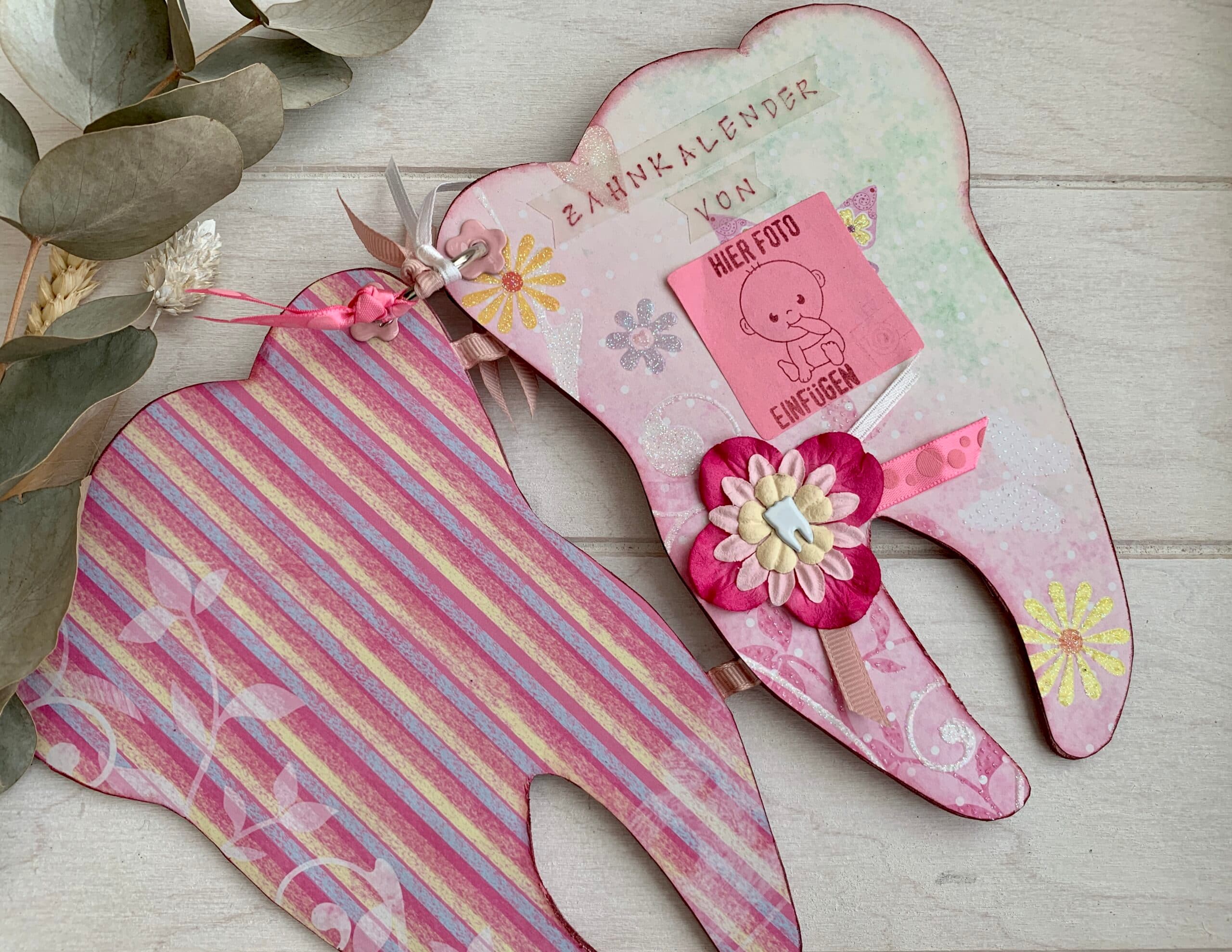 Baby Zahnkalender Pink Beispiel von MANNIGFALTIG - Handgemacht in der Schweiz