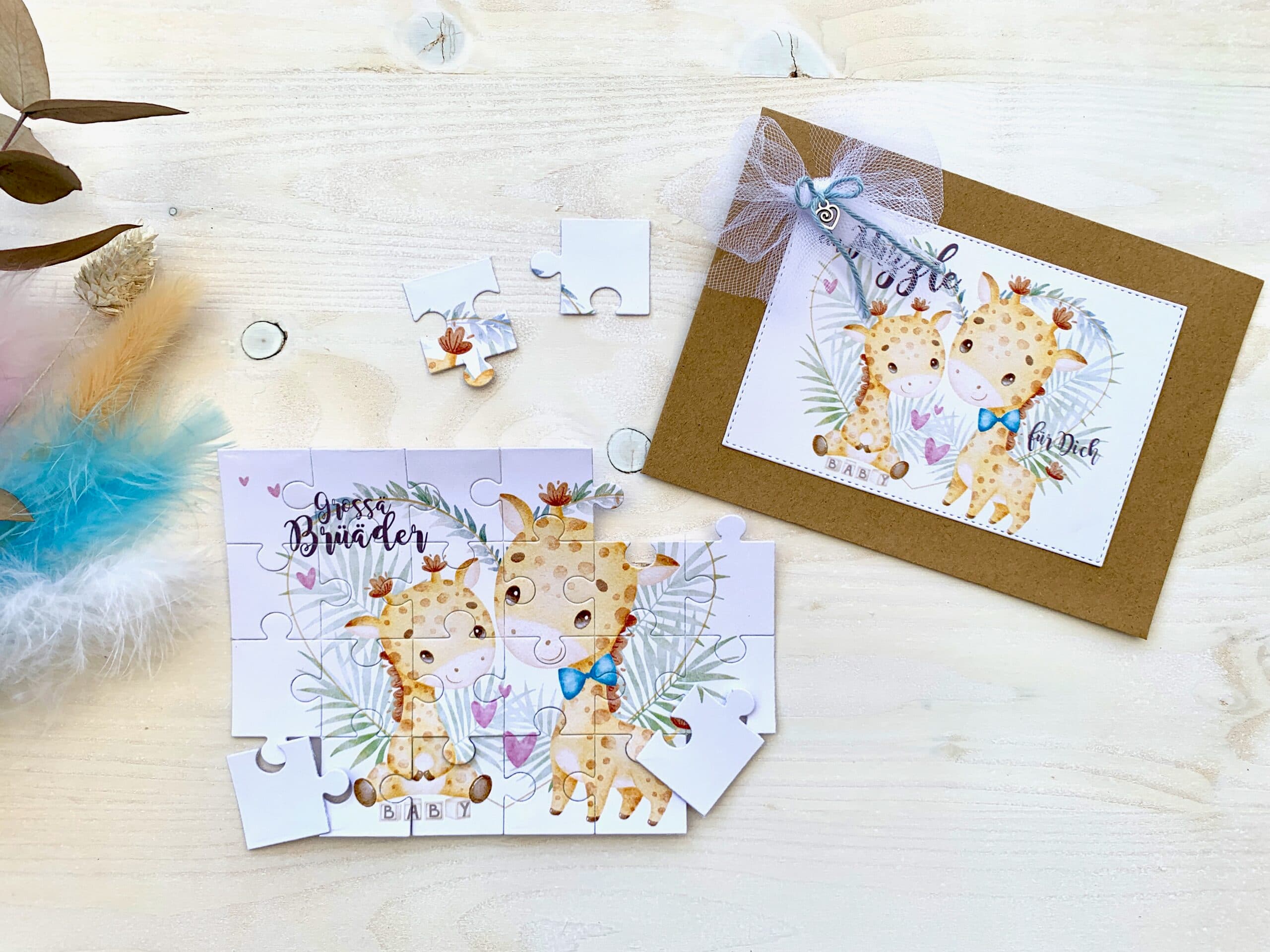 Du wirst grosse Schwester / grosser Bruder PuzzleKarte mit GIRAFFE 2