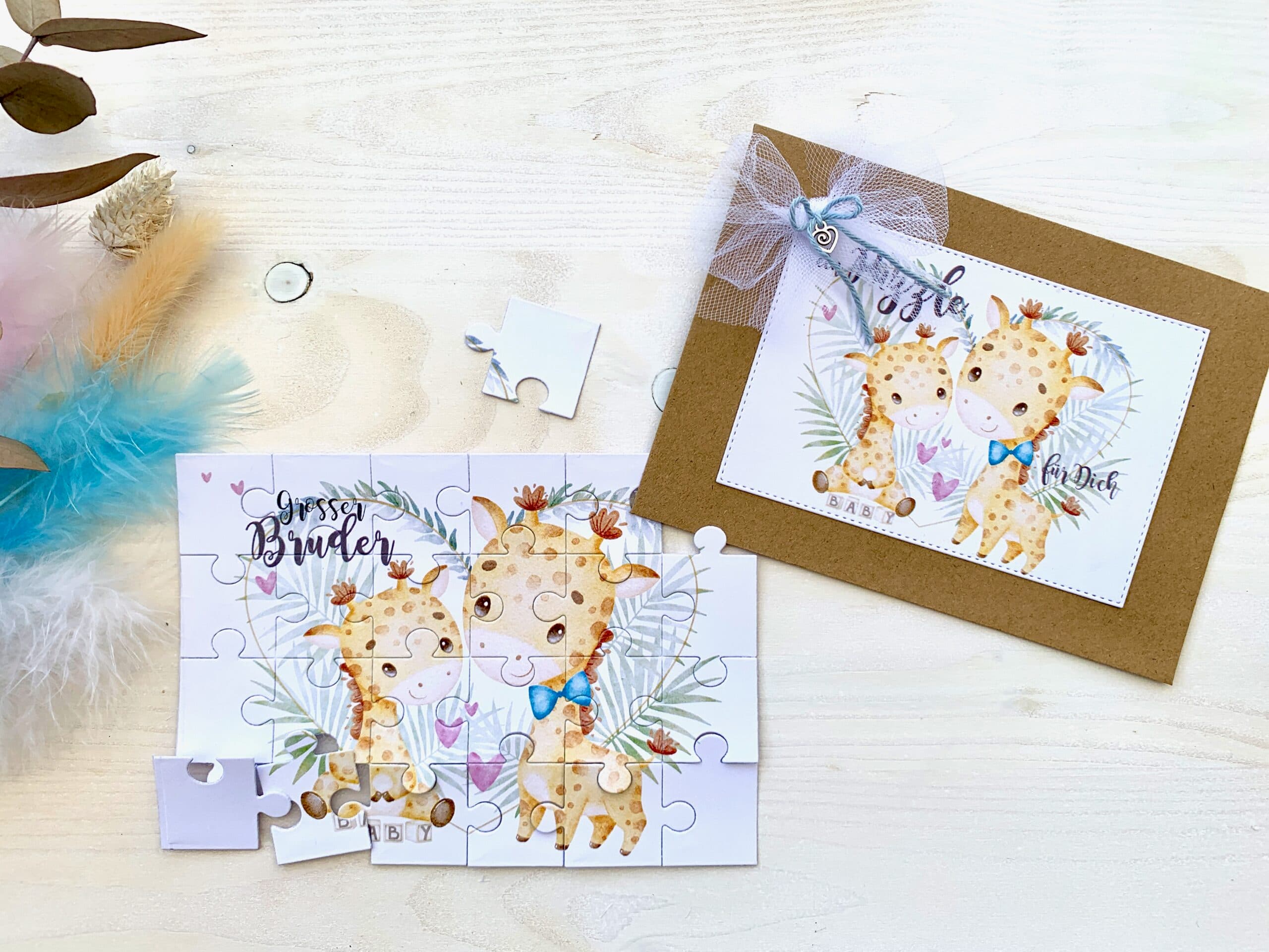 Du wirst grosse Schwester / grosser Bruder PuzzleKarte mit GIRAFFE 3