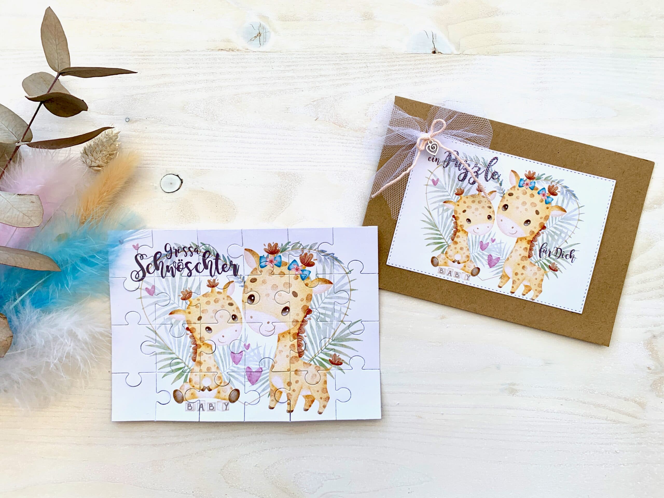 Du wirst grosse Schwester / grosser Bruder PuzzleKarte mit GIRAFFE 5
