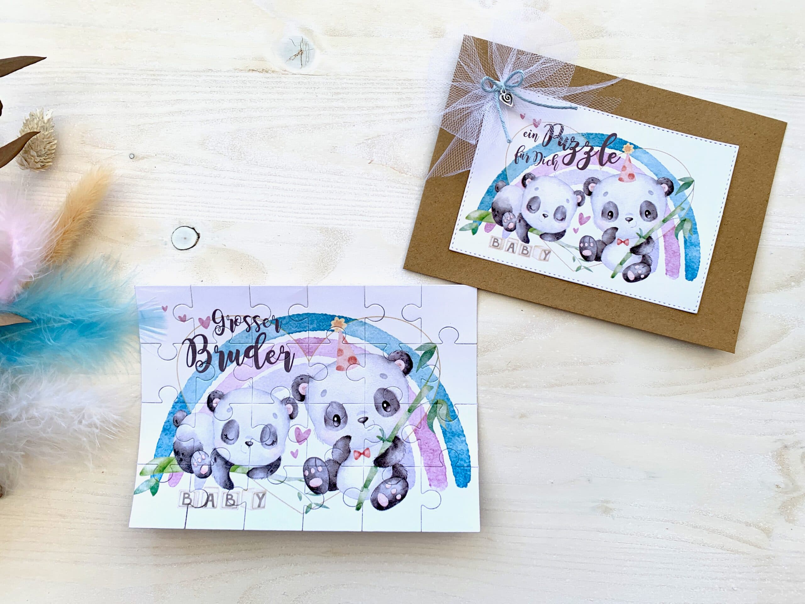 Du wirst grosse Schwester grosser Bruder Puzzle-Karte mit PANDA 3
