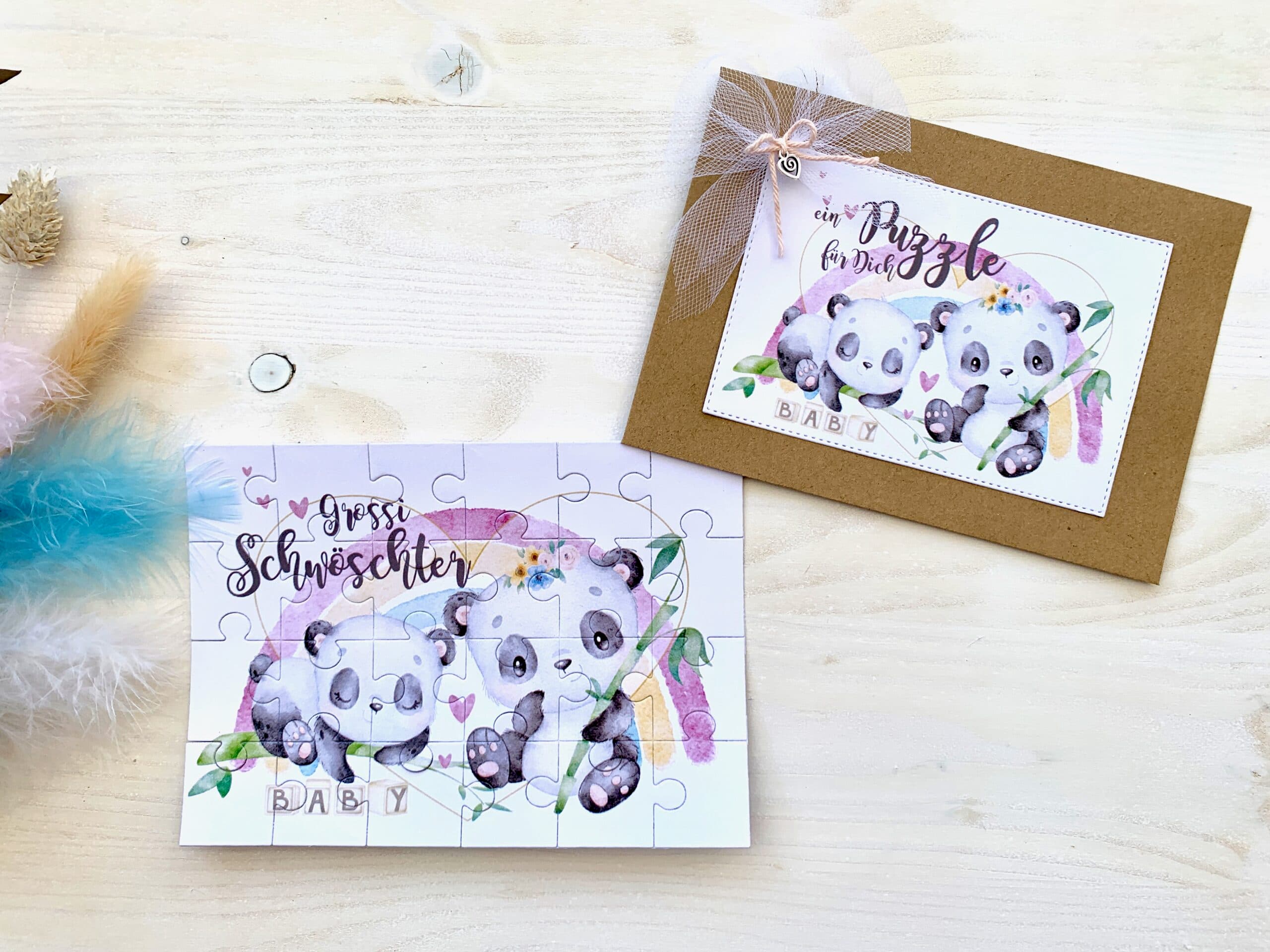 Du wirst grosse Schwester grosser Bruder Puzzle-Karte mit PANDA 4