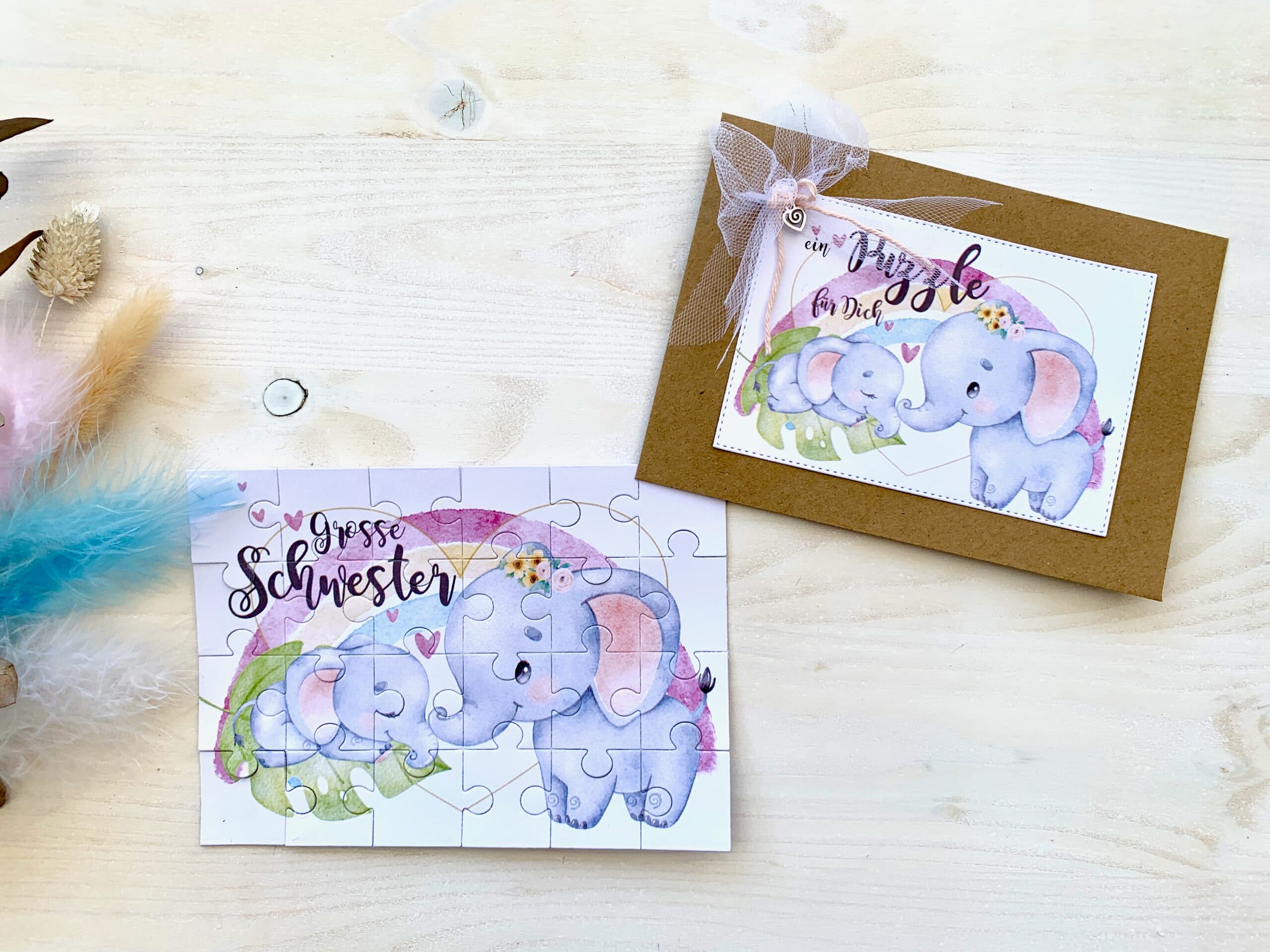 Du wirst grosse Schwester / grosser Bruder PuzzleKarte mit ELEFANT 2
