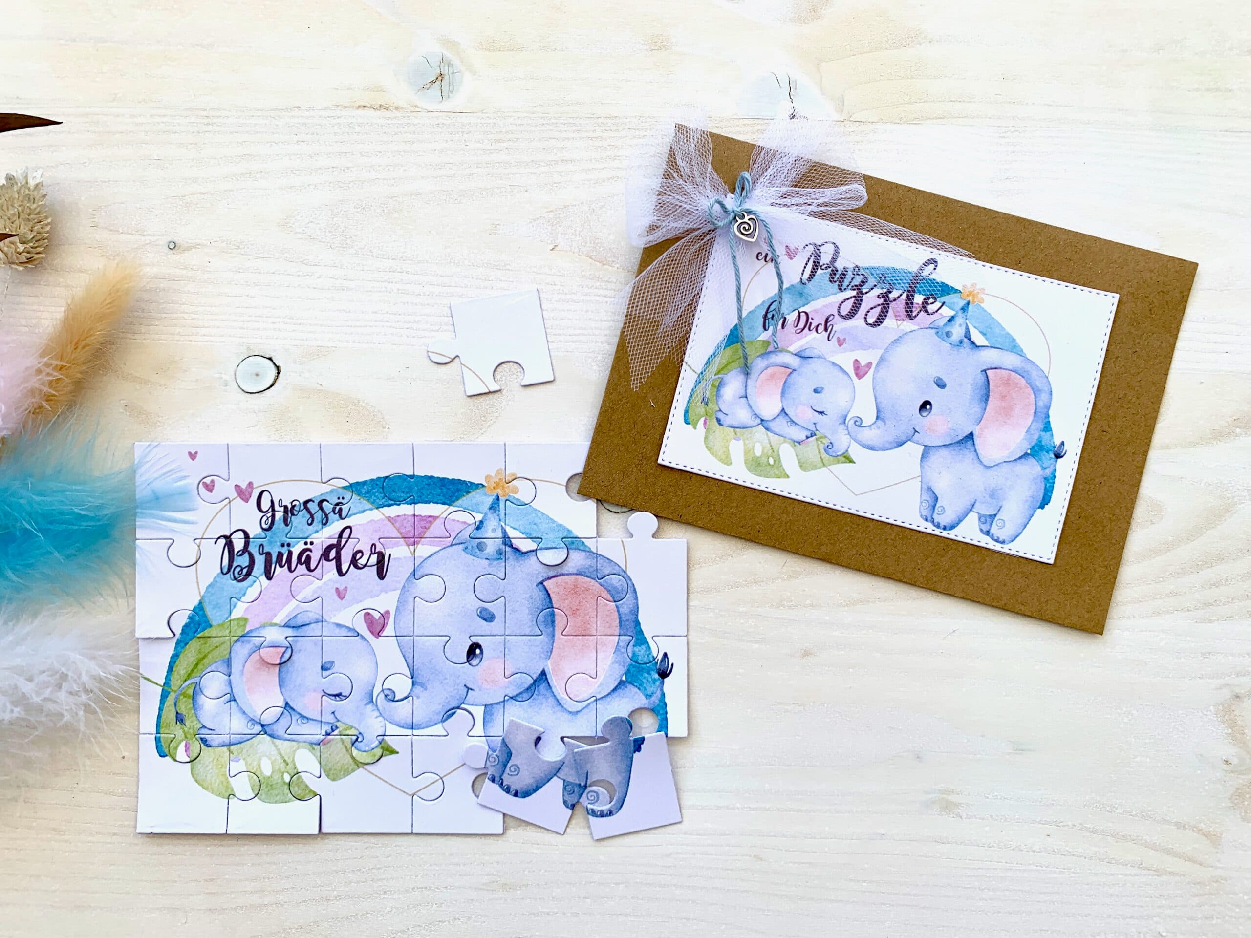 Du wirst grosse Schwester / grosser Bruder PuzzleKarte mit ELEFANT 3