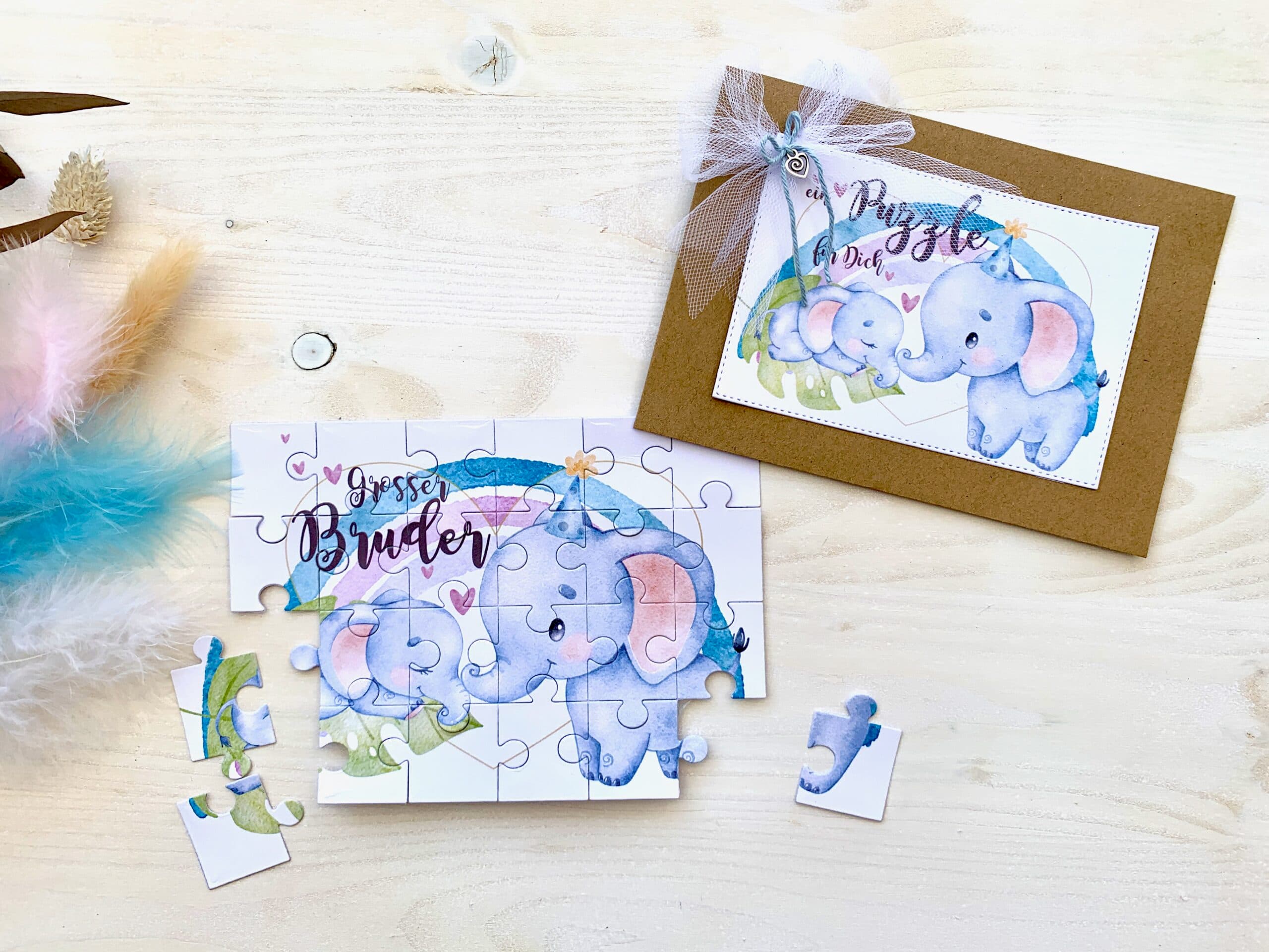 Du wirst grosse Schwester / grosser Bruder PuzzleKarte mit ELEFANT 4