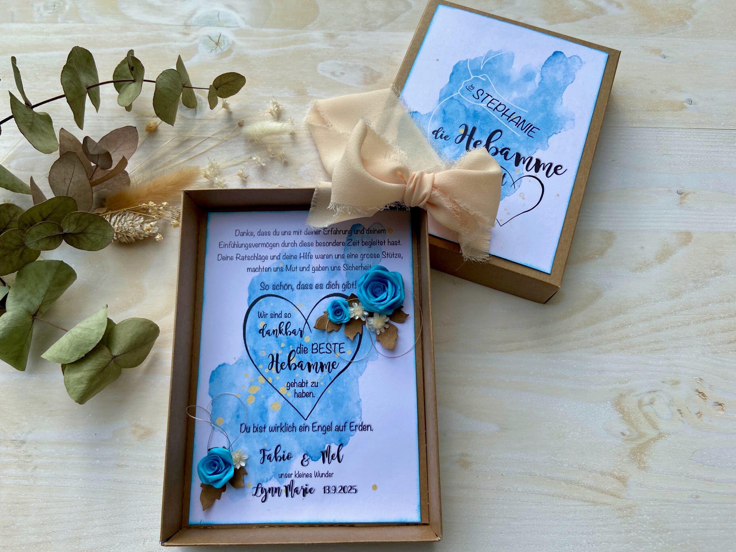 Beste Hebamme personalisiertes Danke-Geschenk blau 2