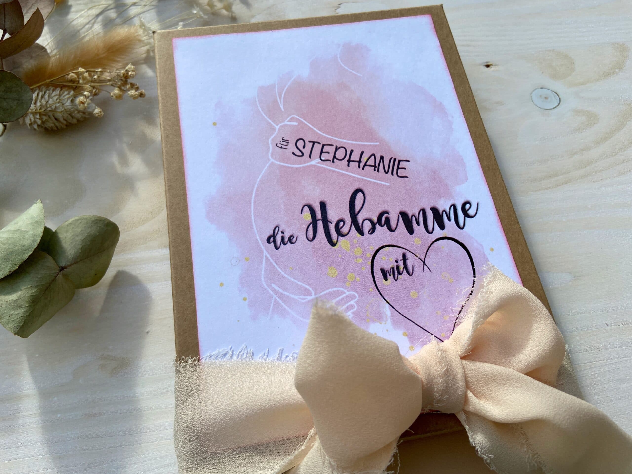 Beste Hebamme personalisiertes Danke-Geschenk rosa von MANNIGFALTIG - Handgemacht in der Schweiz