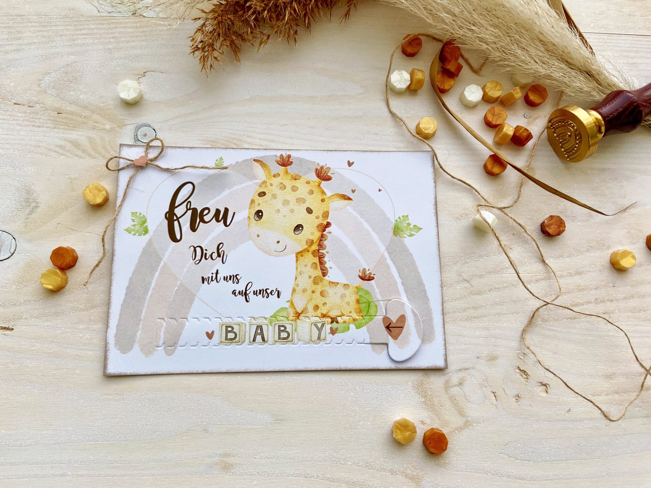 Gotti Götti Frage Karte mit personalisiertem Umschlag, BABY Giraffe, im Boho-Stil, Schwangerschaft verkünden 2