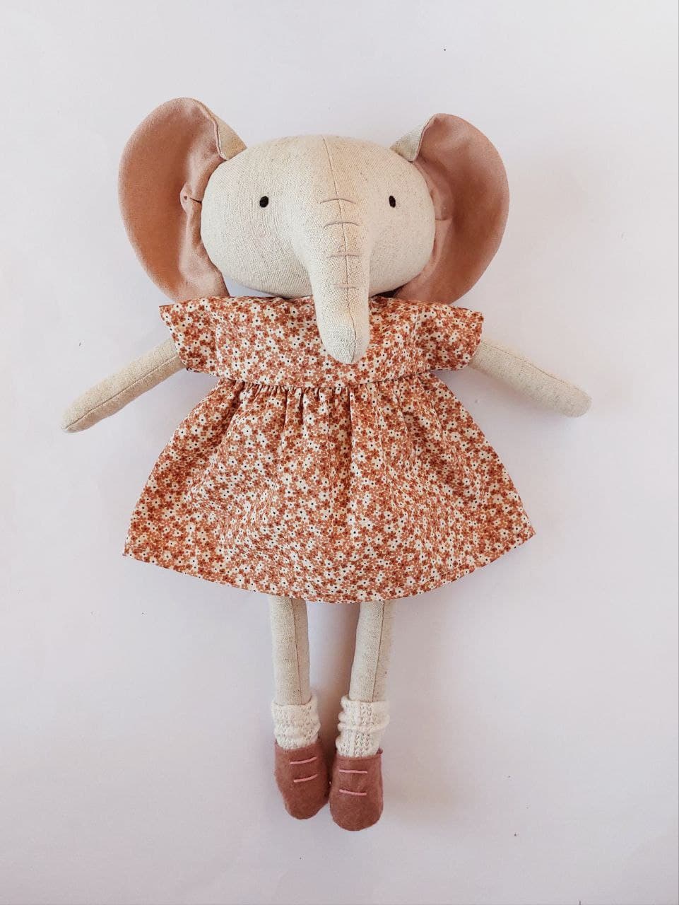 Kleid Millefleurs Braun für Schäfchen-, Schweinchen- und Elefantenpuppen 3