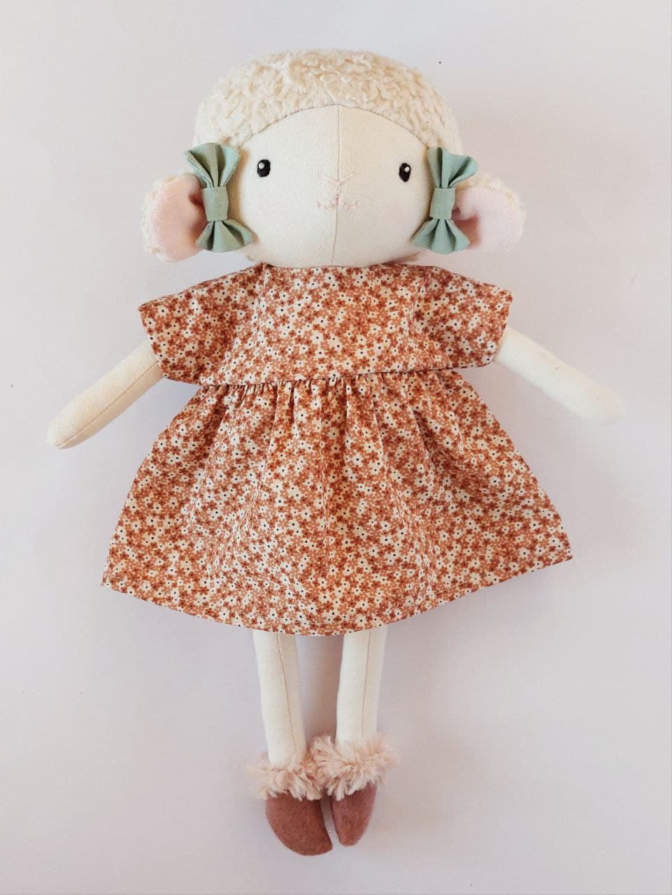 Kleid Millefleurs Braun für Schäfchen-, Schweinchen- und Elefantenpuppen 2