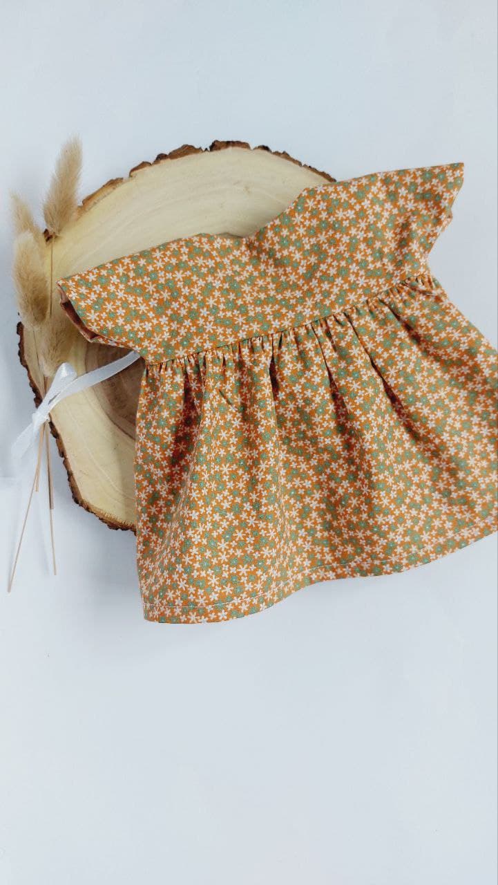 Kleid Millefleurs Grün Creme für Schaf-, Elefant- und Schweichenpuppe 2