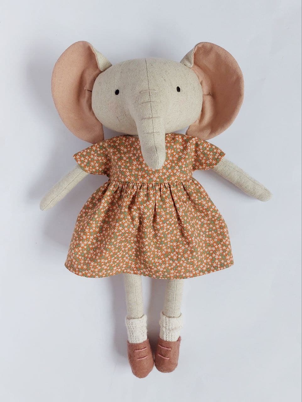 Kleid Millefleurs Grün Creme für Schaf-, Elefant- und Schweichenpuppe 3