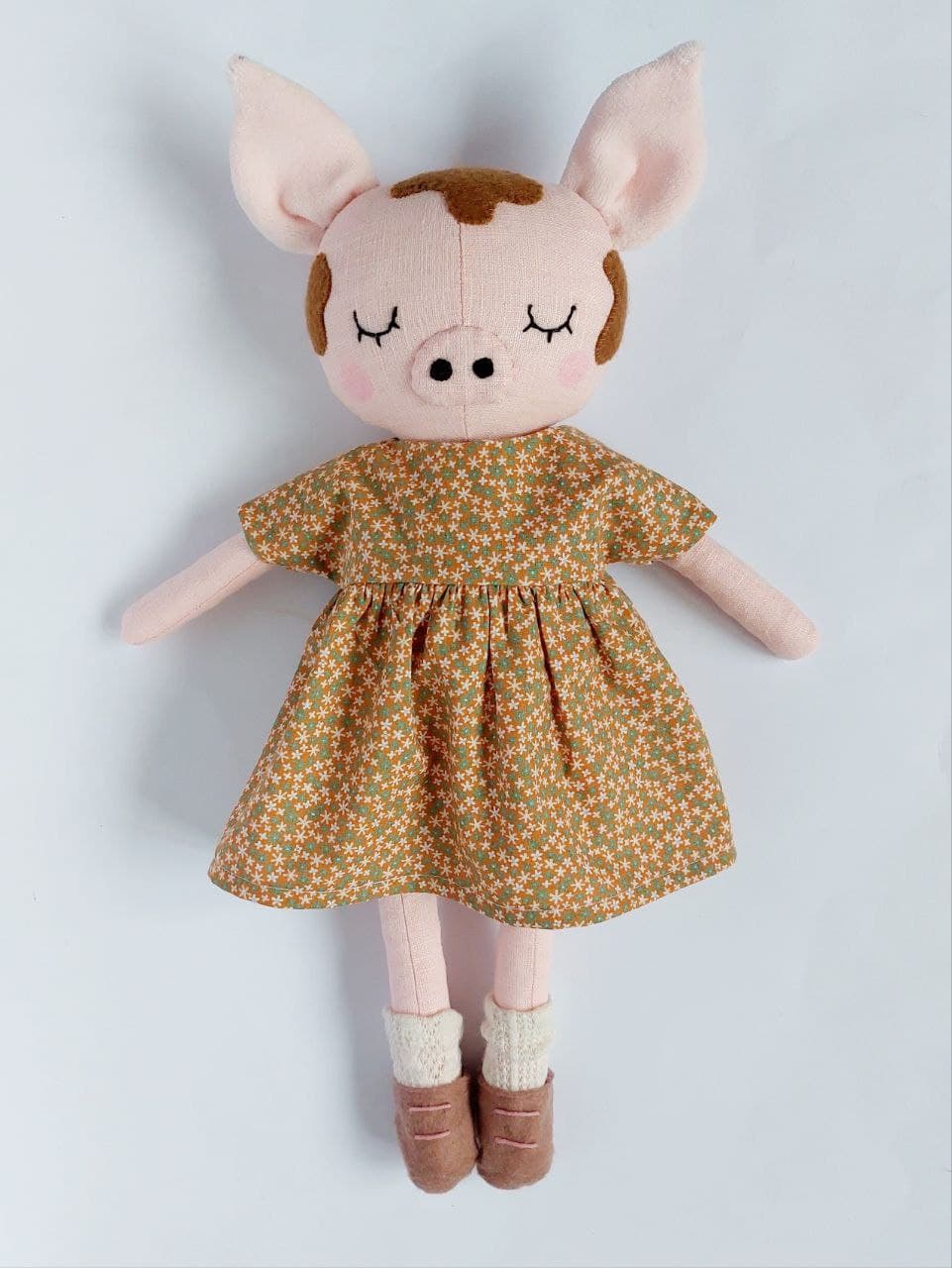 Kleid Millefleurs Grün Creme für Schaf-, Elefant- und Schweichenpuppe 4