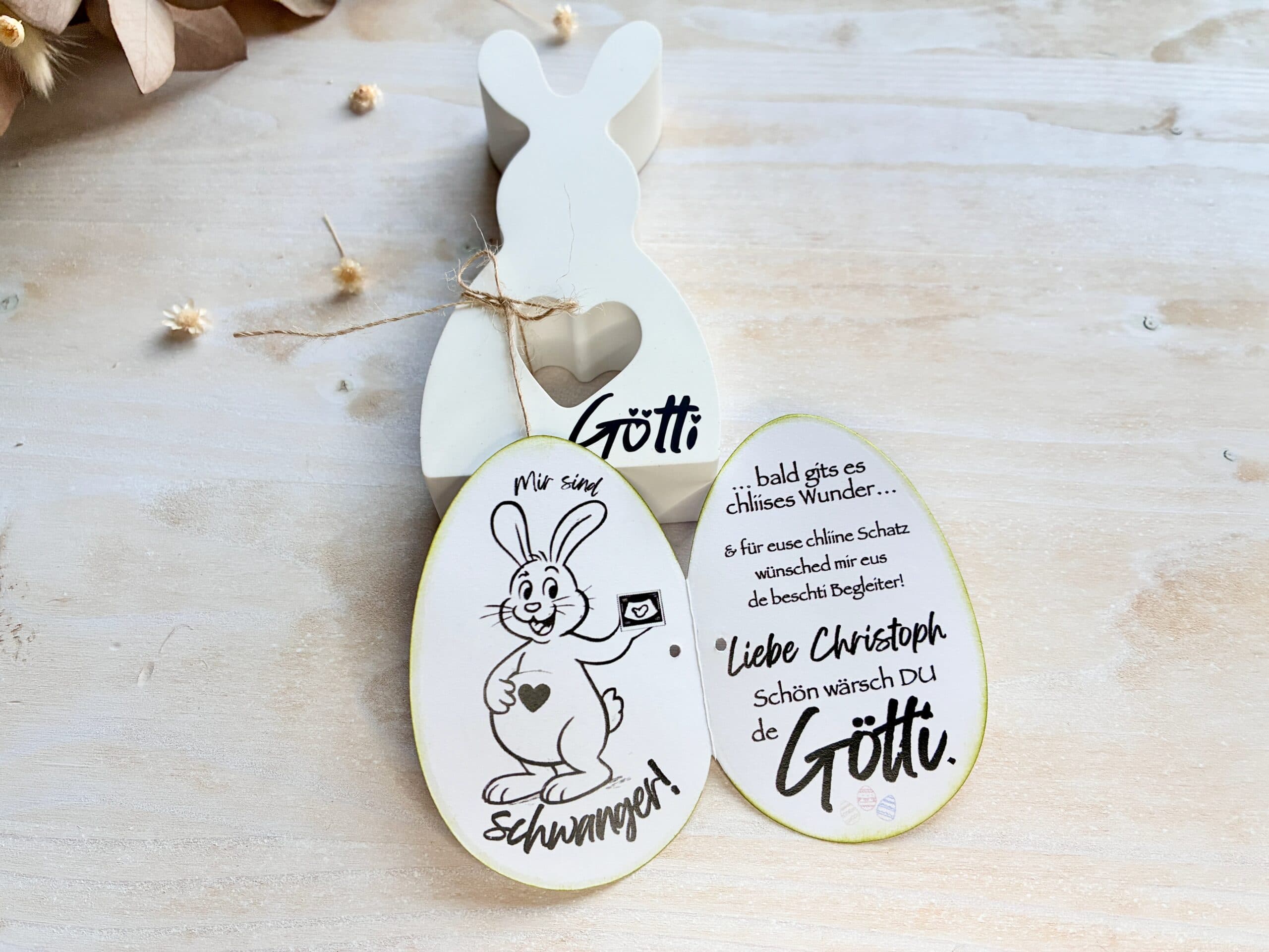 Gotti fragen Ostern Geschenk Hase gross mit Schriftzug | Schwangerschaft verkünden 5