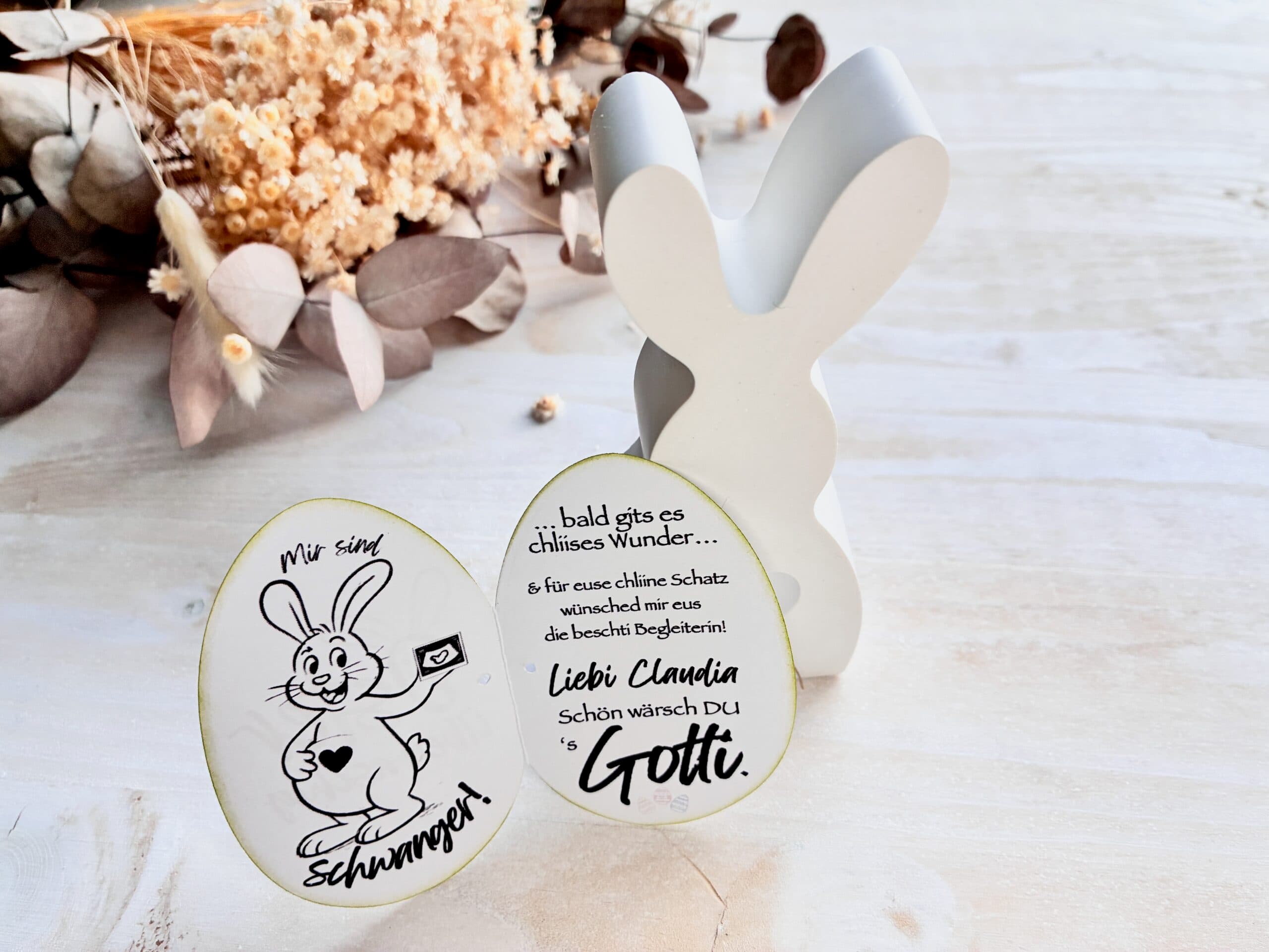 Gotti fragen Ostern Geschenk Hase gross | Schwangerschaft verkünden ohne Schriftzug von MANNIGFALTIG - Handgemacht in der Schweiz