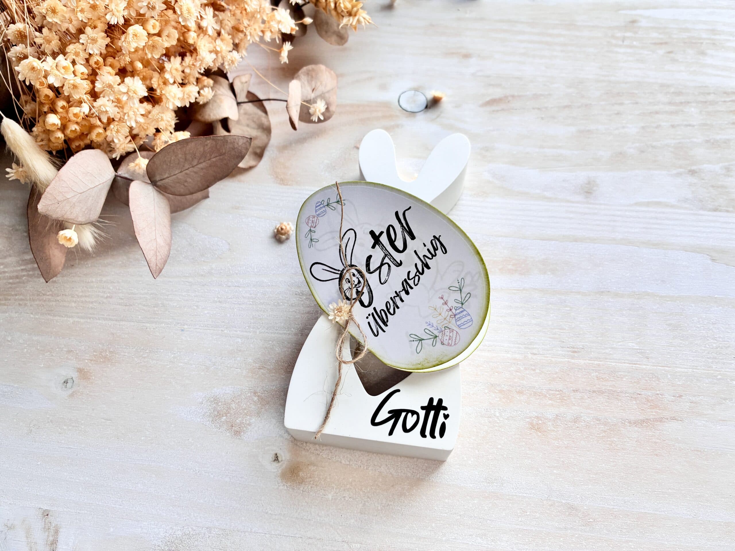 Gotti fragen Ostern Geschenk Hase gross mit Schriftzug | Schwangerschaft verkünden 2