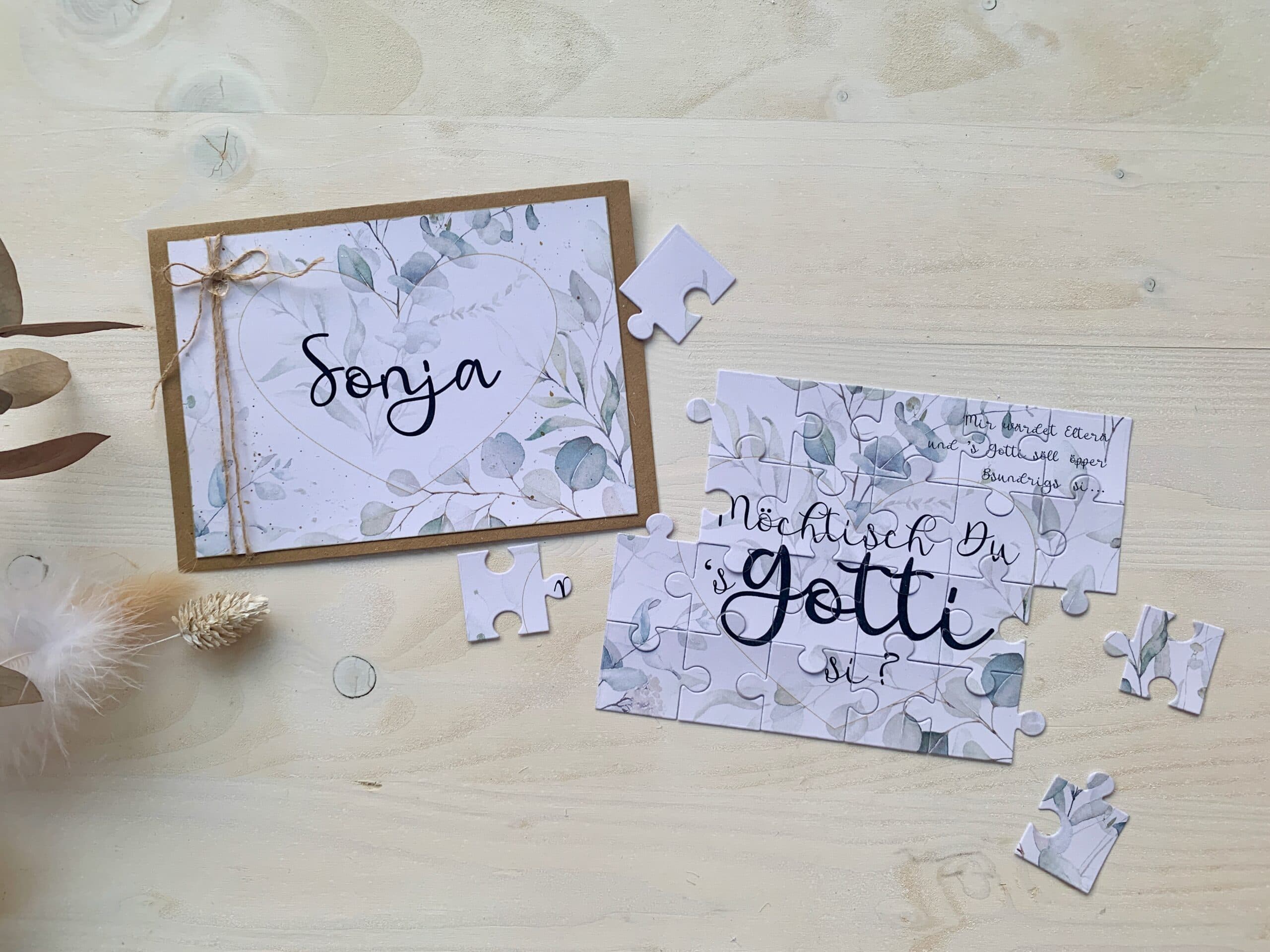 Gotti Götti fragen PUZZLE mit Namen, Gotti fragen, Götti fragen, Schwangerschaft verkünden von MANNIGFALTIG - Handgemacht in der Schweiz