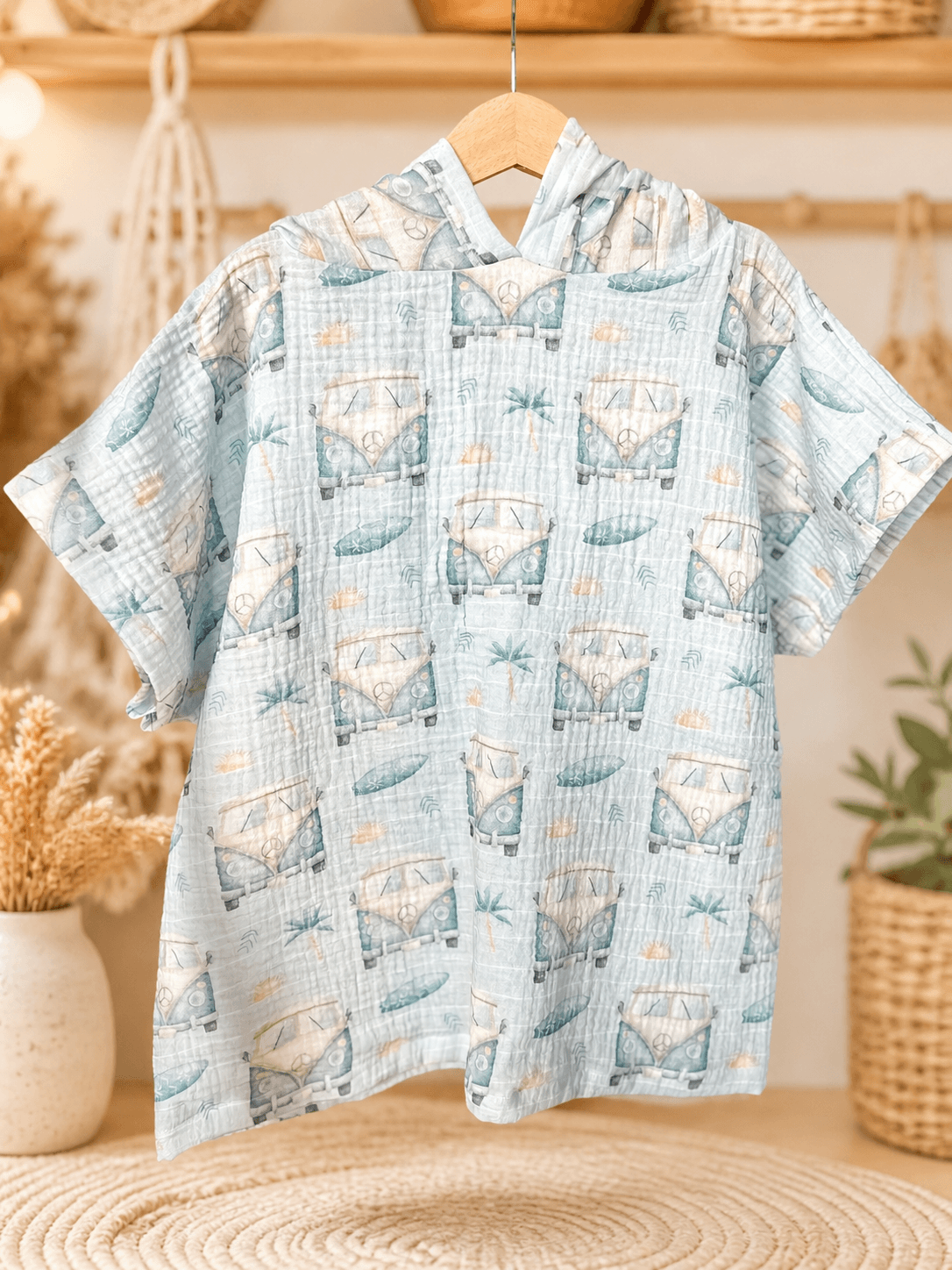 Bio Badeponcho Campers blue lines