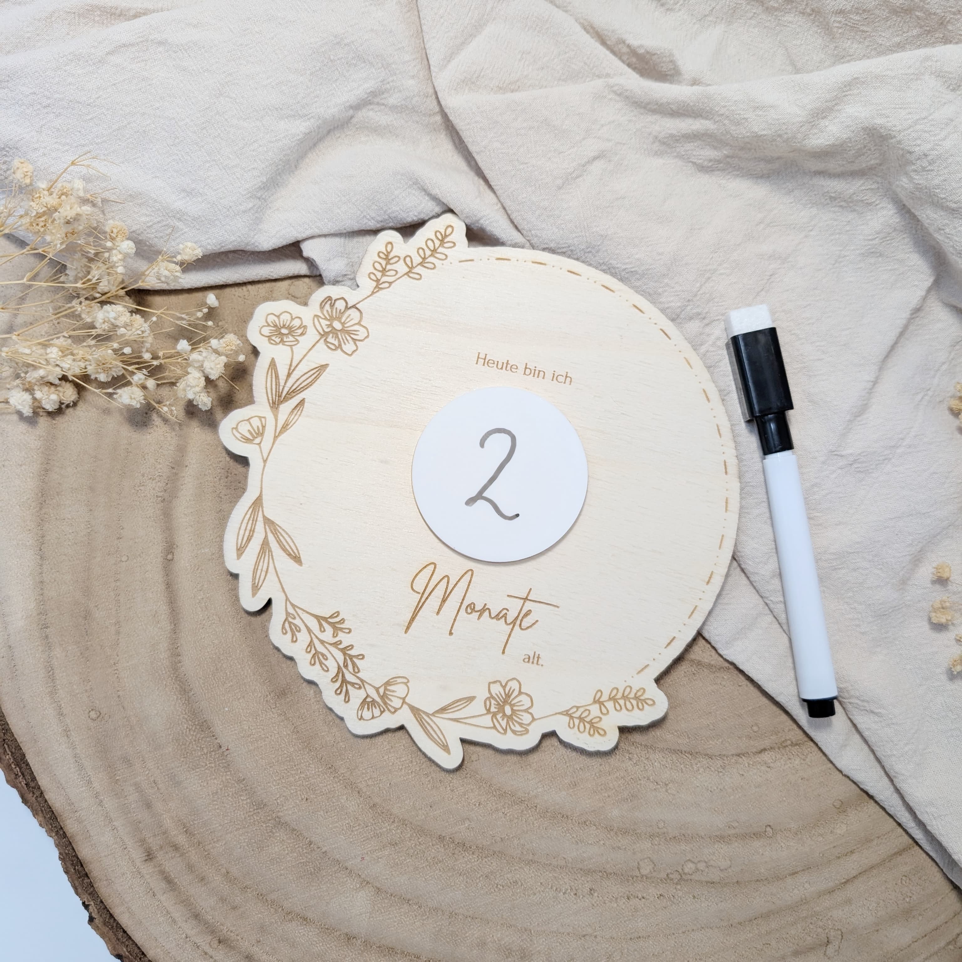 Meilensteinkarten aus Holz für Monate & Jahre