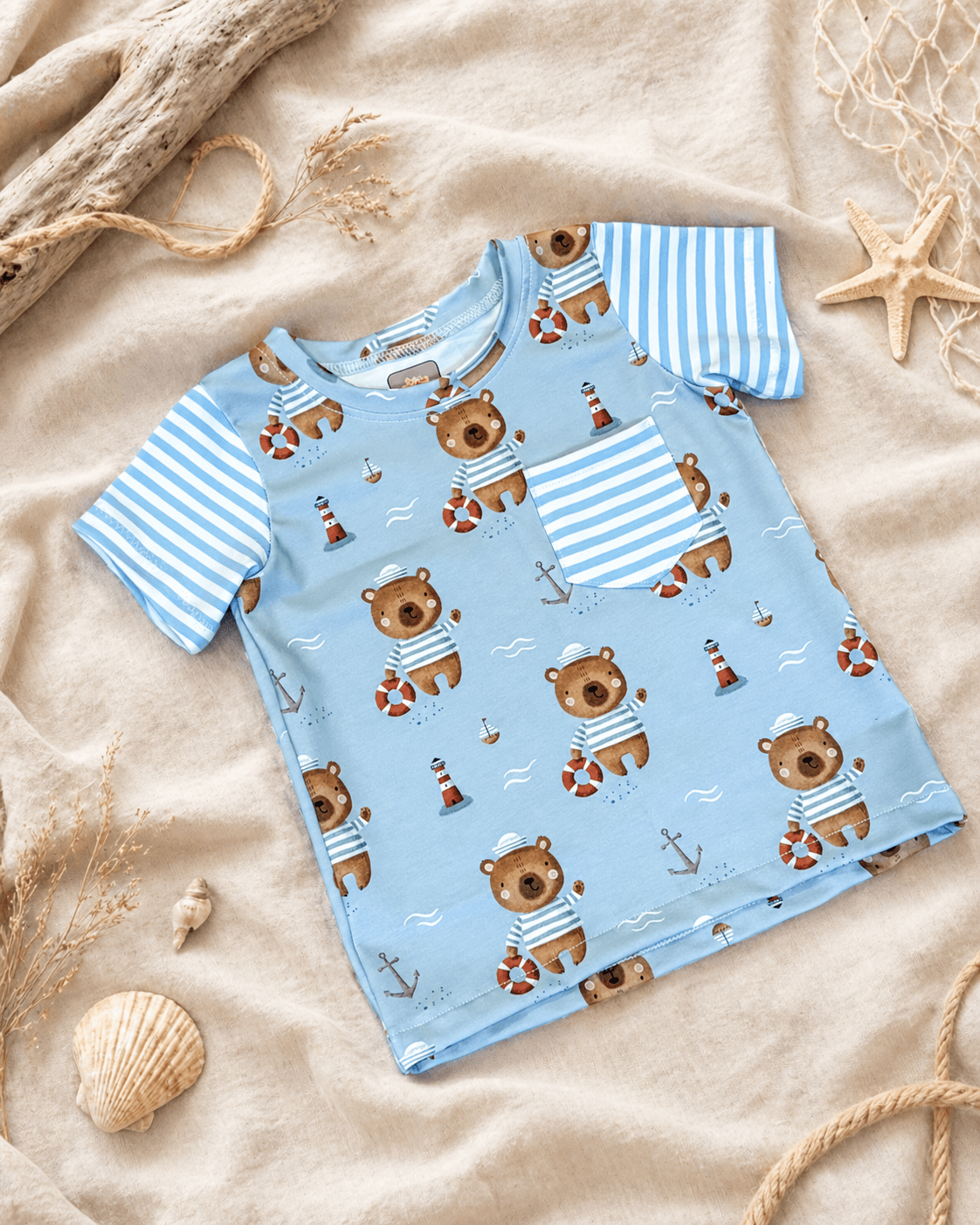 Bio Tshirt Sailor bear (Gr. 74/80) von LEOLA KIDS by Andrea Dörig - Handgemacht in der Schweiz